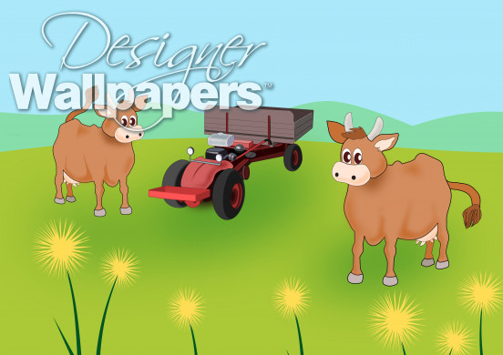 Cows and Tractor Cartoon