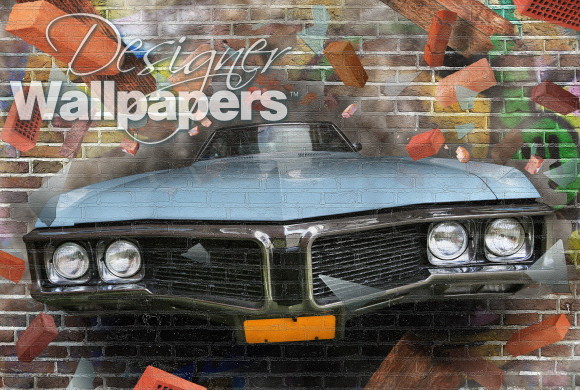 Graffiti car on a brick wall